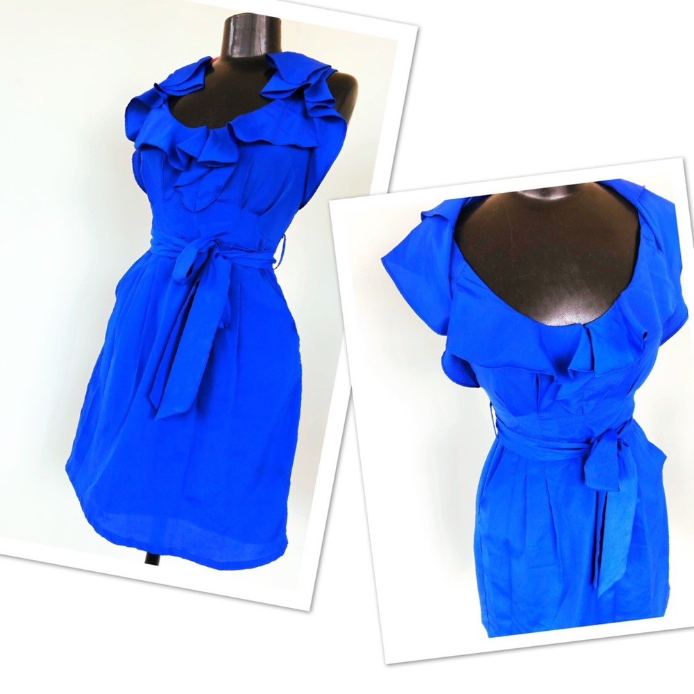 Royal Blue Ruffled Collar Dress